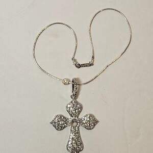 Vintage Napier Ornate Silver-Tone Filigree Rhinestone Cross Necklace